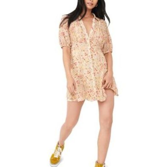 Free People Bonnie Mini Dress In Tea Combo - XS - Picture 1 of 3